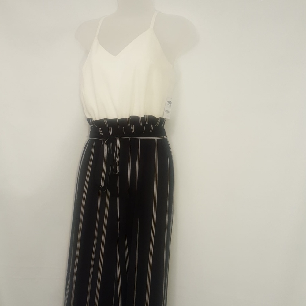 Women's Jump Suit white and black & White stripe - Picture 3 of 8